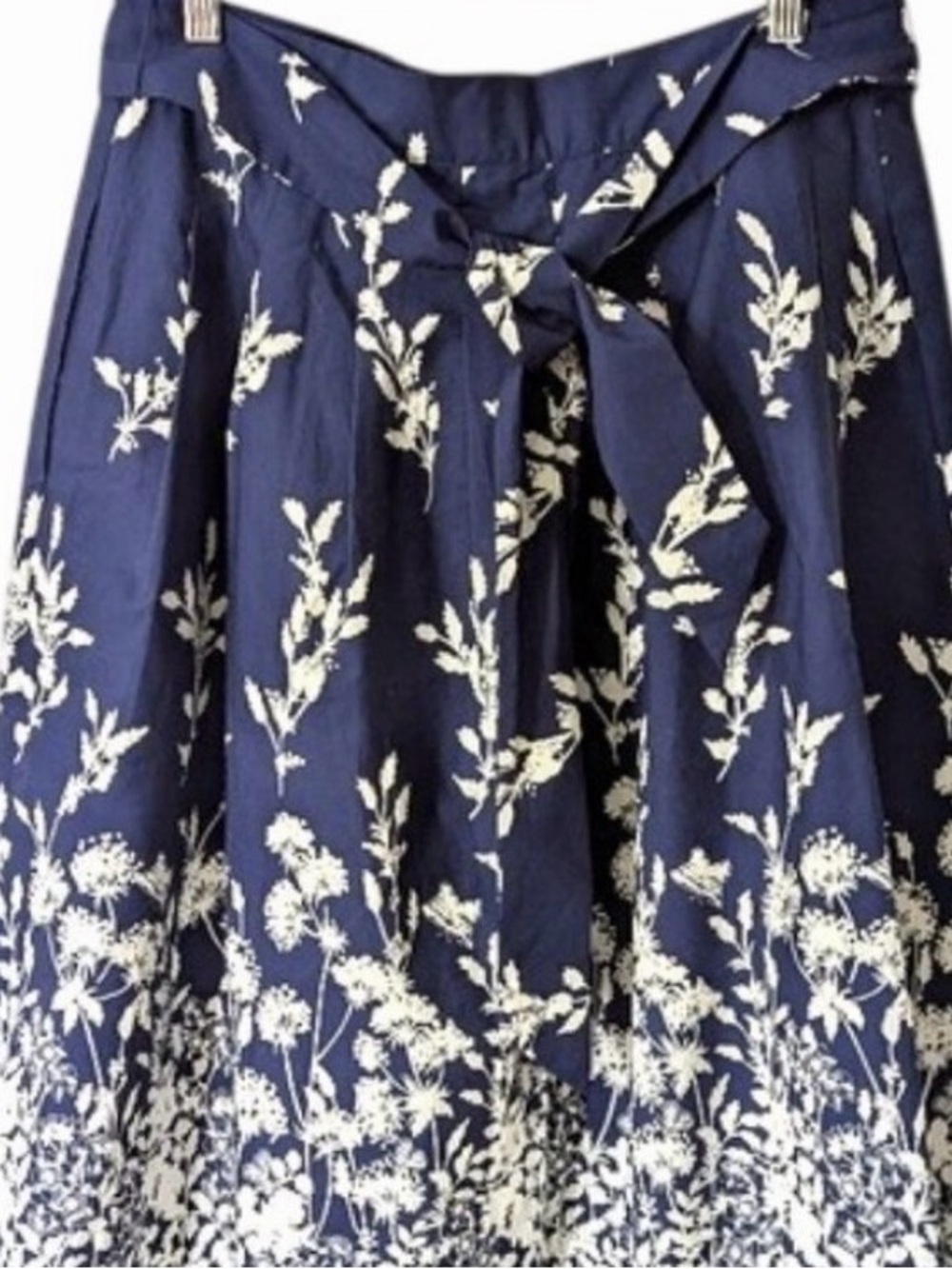 Talbots The Piper Patio Skirt Navy Floral Midi Skirt with Tie Waist 100% Cotton - Picture 14 of 16
